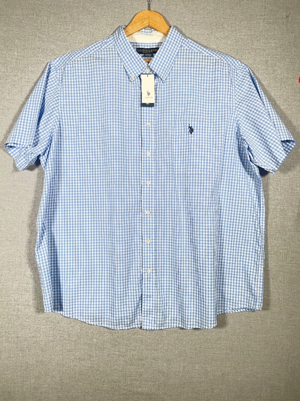 US Polo Assn Shirt Mens 2XL Big & Tall Gingham Blue White SS Button Down NWT